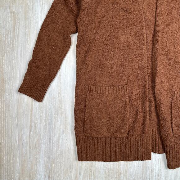 Eileen Fisher Brown Boucle Open Front Knit Cotton Blend Cardigan Sweater XXS - Picture 4 of 13
